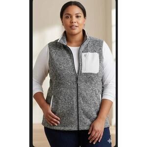 Eddie Bauer Vest Womens Sweater Fleece Full Zip Mock Neck XXL Marled Ebony Gray